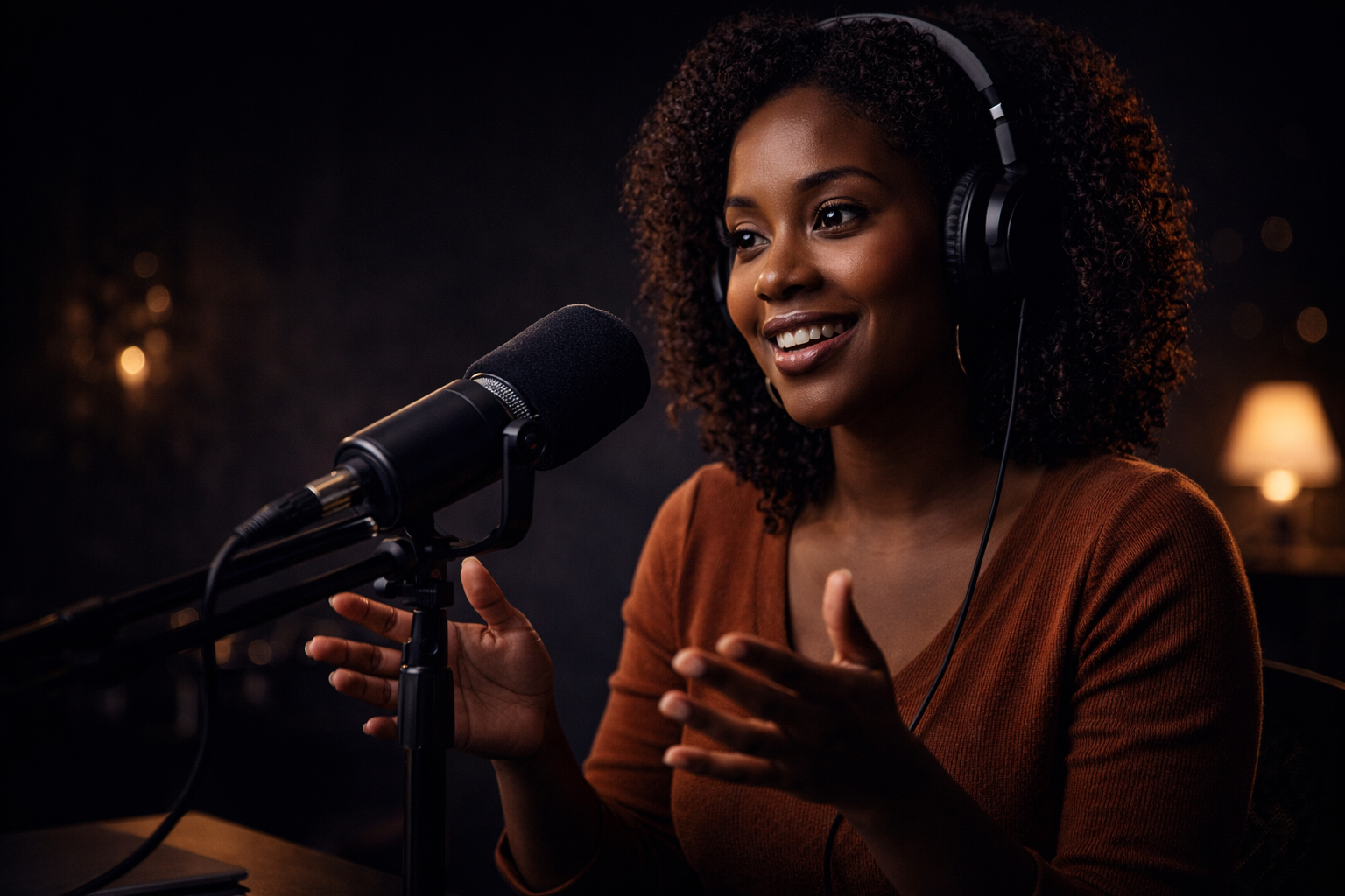 Professional podcaster recording in studio