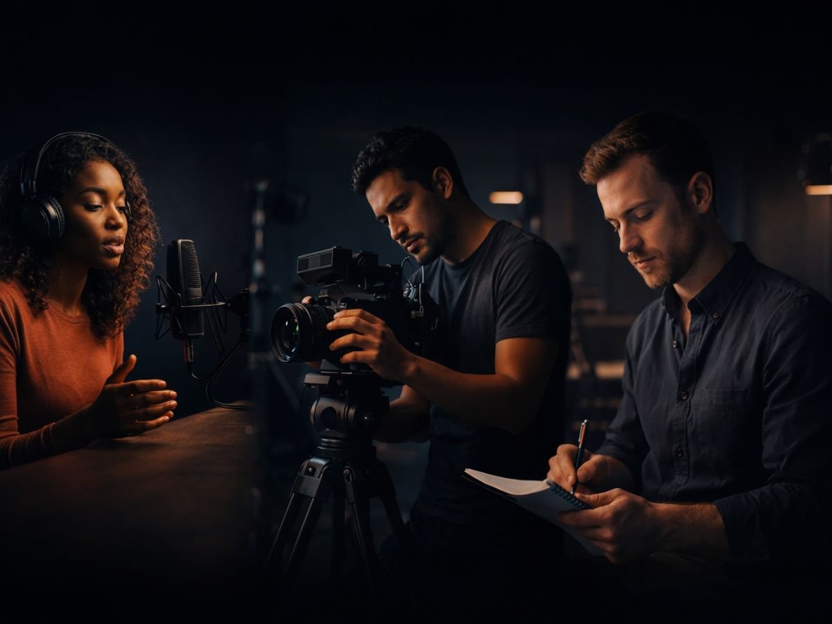 Professional production crew filming in studio